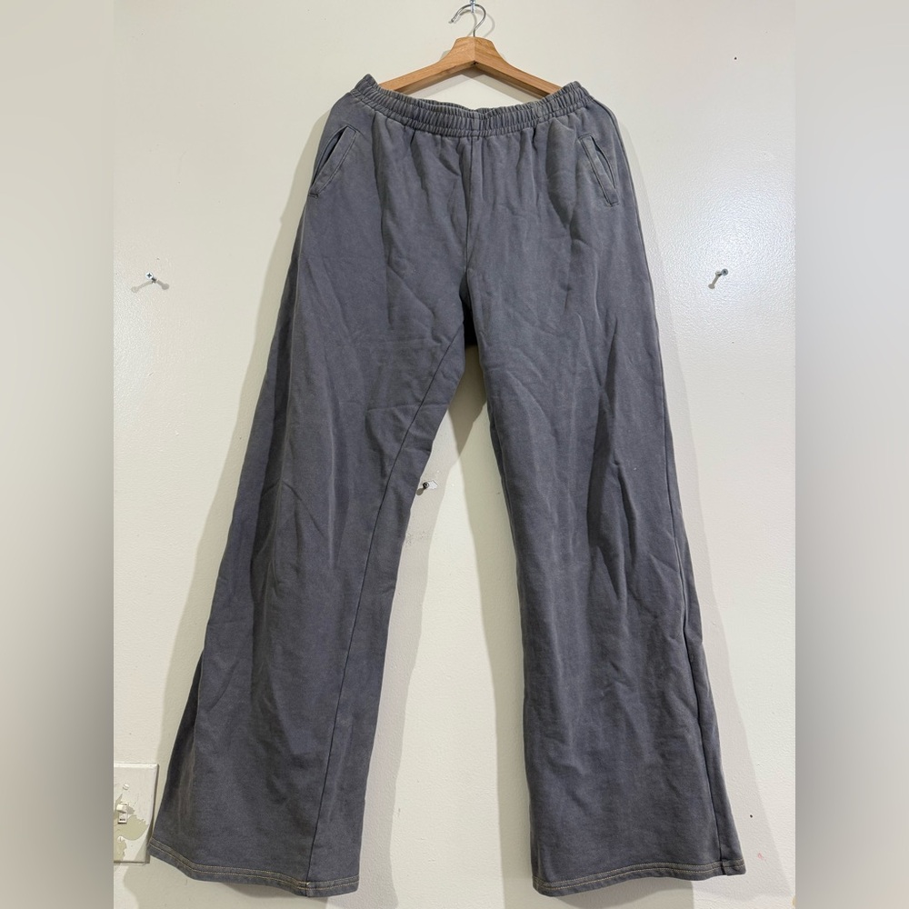 YLLW Women's Gray Elastic-Waist Wide-Leg Joggers